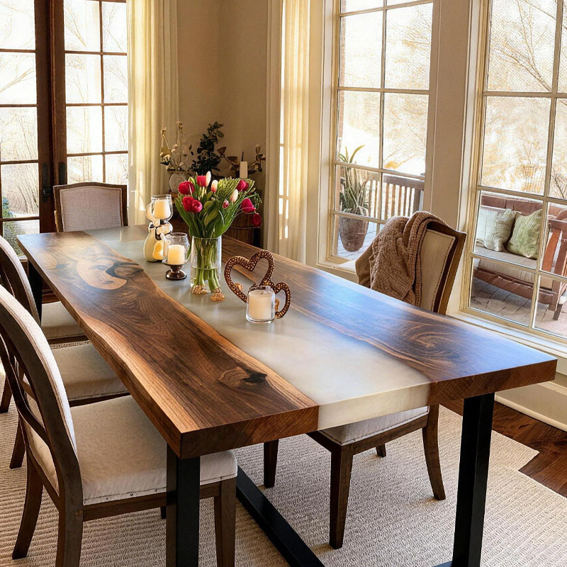 Custom Black Walnut Epoxy River Table - Azure Canyon - V04