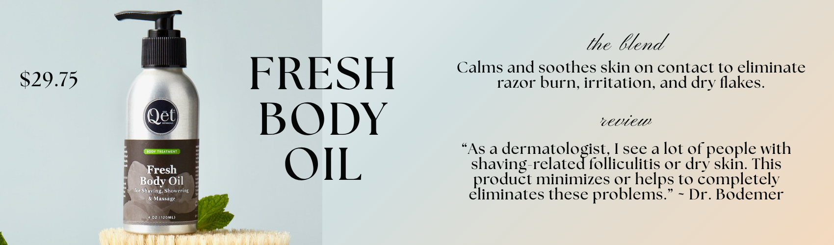 Fresh Body Oil on a Body Brush with a fresh sprig of peppermint leaves