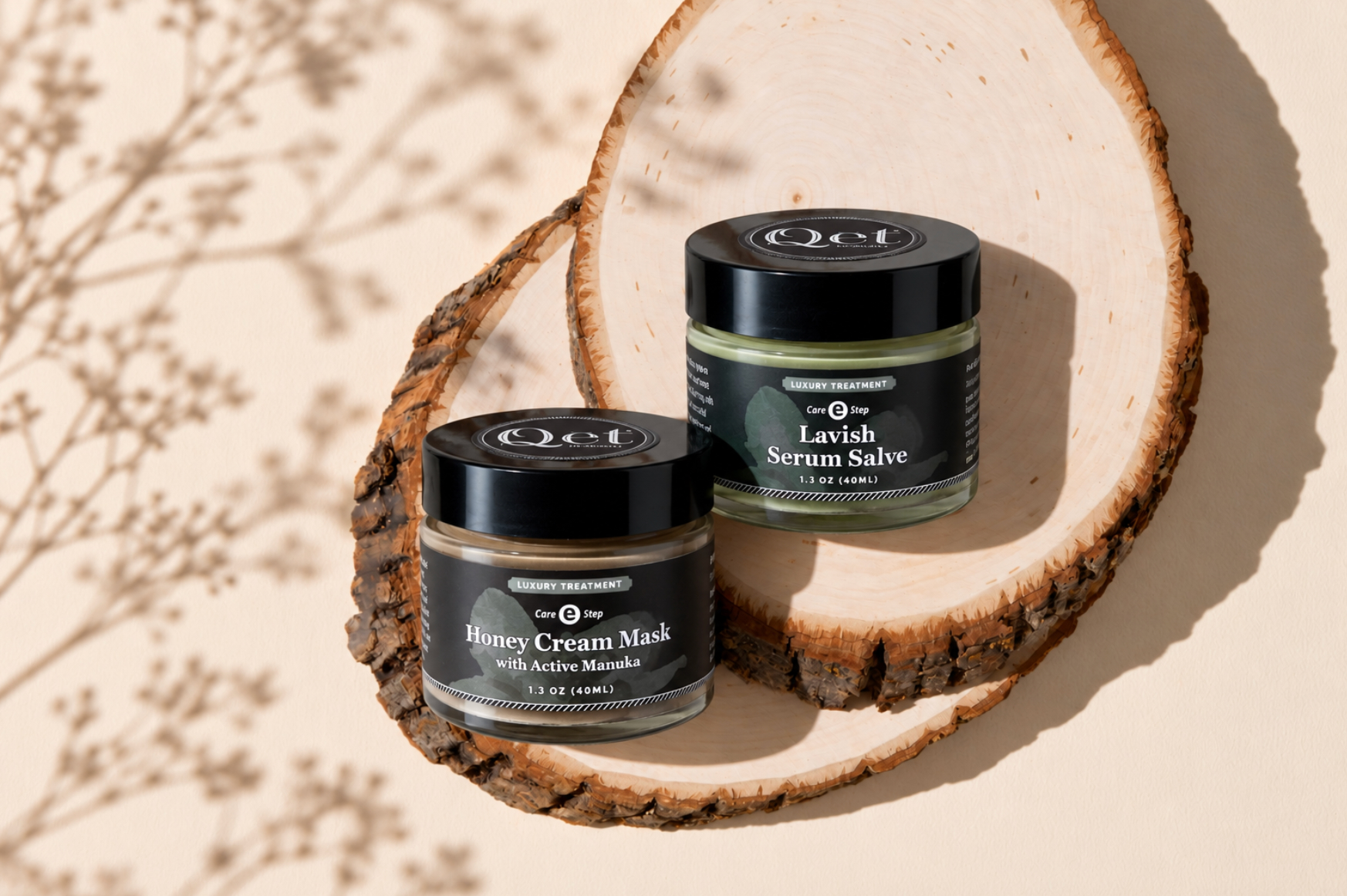 Qet-Botanicals-Honey-Cream-Mask-with-Active-Manuka with skin super-food manuka, and our Lavish Serum Salve