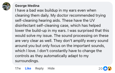 Lunex Hearing customer comment on Facebook