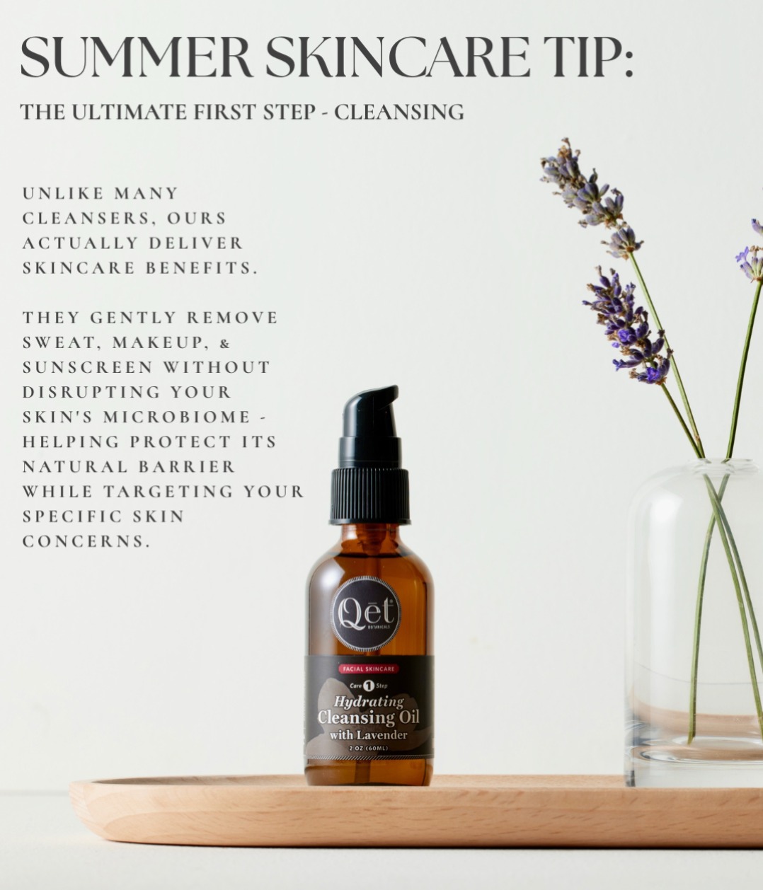 Hydrating Cleansing Oil with Lavender sitting next to a bottle with lavender sprigs. Hydrating Cleansing Oil with Lavender sitting next to a bottle with lavender sprigs.